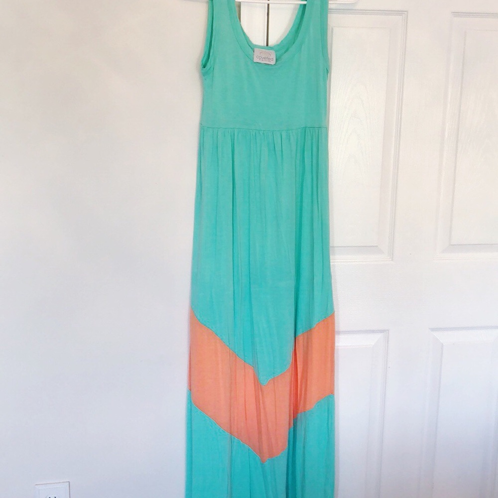 S Red Dress Boutique Mint Green Orange Maxi Dress